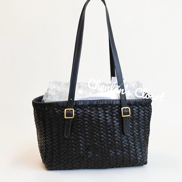 Coach Black Woven Leather Swing Tote Carryall Shoulder Bag Purse - Picture 4 of 13